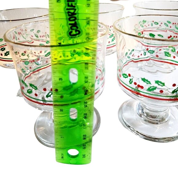 Five 1986 Desert Goblets by Libby for Arby's Holly Berry Pattern Christmas Cups - Picture 5 of 7